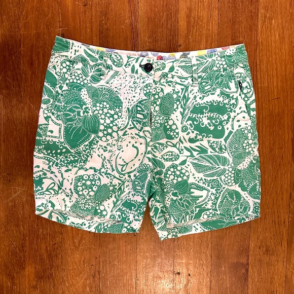 Ganesh Pants - Women’s 100% linen shorts, green and white size S, by Ganesh